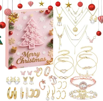 Produktbild von Woalopted Schmuck Adventskalender 2025 für Frauen 24-Tage Weihnachtskalender mit Ohrringen, Halsketten & Armbändern Geschenkidee für Freundin Ehefrau