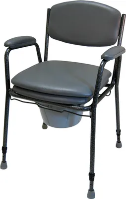 Produktbild von Drive Medical Toilettenstuhl TS 130, schwarz-silber, pulverbeschichtetes Stahlrohr, PVC, L 50-55 cm, B 58-62 cm, H 84-98 cm, Sitzbreite 43 cm, Sitzhöhe 50-64 cm, Sitztiefe 44 cm, Rückenlehnenhöhe 36 cm, höhenverstellbar, weich gepolstert, einfache Reinigung, rutschfeste Gummifüße, inkl. Eimer mit Deckel, hochklappbare & abnehmbare Sitzbrille/Auflage, Teleskopbeine, modernes, robustes Design, für Personen mit eingeschränkter Mobilität, 8,5 kg, max. 130 kg Belastbarkeit