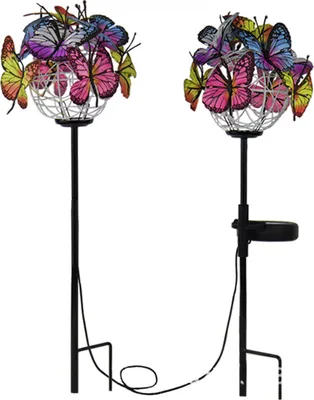 Produktbild von 2er Pack Schmetterling Solar Pfaehle Lichter LED Solar Landschaftslichter LED Garten Lichter Wasserdichtes Outdoor Pfahl Licht fuer Weg Gehweg Rasen Hinterhof Sicherheit Landschaftslampe