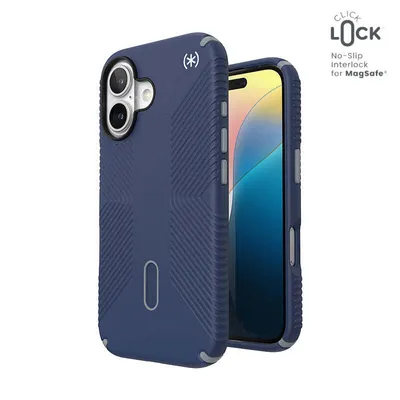 Produktbild von Speck Presidio2 Grip ClickLock & MagSafe - Etui iPhone 16 (Küstenblau / Staubgrau / Weiß)