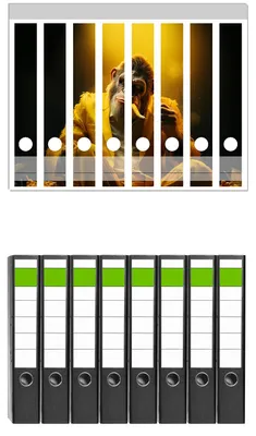 Produktbild von Wallario 8 Stück schmale Ordner inkl. Klebeetiketten mit Motive The Boss - cooler Monkey -  Set mit Rückenschildern / Ordnerrücken Stickern
