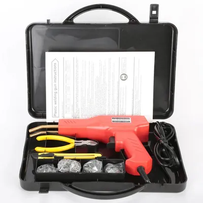 Produktbild von Plastik-Reparatur Schweißgerät - Heißklammergerät H50 - 50W 220V - Auto Stoßstangen-Rissreparatur - EU-Stecker - Set mit 200 Klammern - Rot-schwarzer Koffer