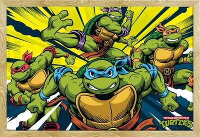 Immagine prodotto di TMNT - Poster - Tartarughe in azione + cornice rimovibile, Shinsuke® Maxi MDF faggio, disco acrilico
