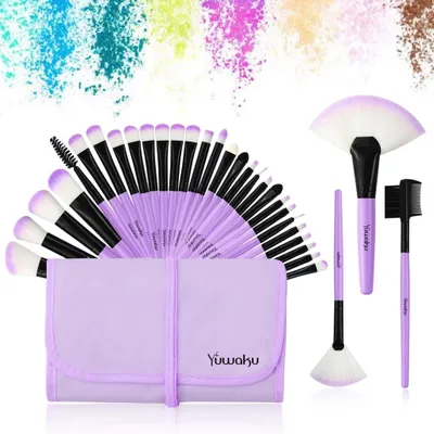 Obrázek produktu pro Sada štětců na make-up 32 kusů Lilac štětce na make-up Kosmetický štětec na oční stíny štětec na obličej Oční linky s nylonovým sáčkem (PURPLE)