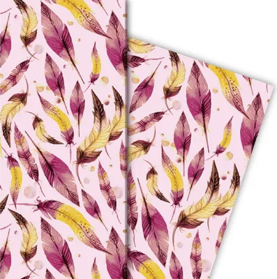 Produktbild von Elegantes Geschenkpapier mit Federn, rosa - G4875, 32 x 48cm
