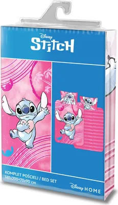 The image shows the packaging of a Disney Stitch themed bed set.