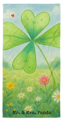 Produktbild von Mr. & Mrs. Panda Strandtuch Blume Kleeblatt Design - Weiß - Geschenk, Neuanfang, Badehandtuch, Großes Handtuch, Garten, Motivation, Umzug, Glück, Badelaken, Glücksbringer
