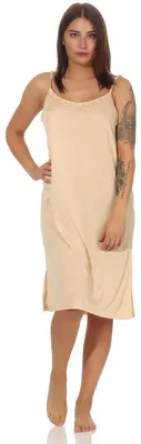 Produktbild von Damen Nachthemd Sleepshirt Nachtwäsche Sommer ohne Ärmel; Beige L