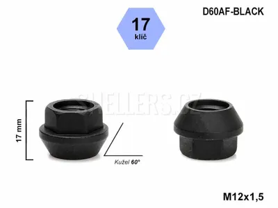 Obrázok produktu pre Matica kolesa M12x1,5 s otvoreným kužeľom, kľúč 17, čierna, D60AF-BLACK, výška 17 mm