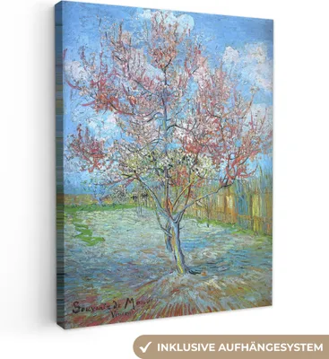 Produktbild von MuchoWow® - Leinwandbilder - Der rosa Pfirsichbaum - Vincent van Gogh, Wandbild, Wanddeko Bilder Wohnzimmer, 30x40 cm