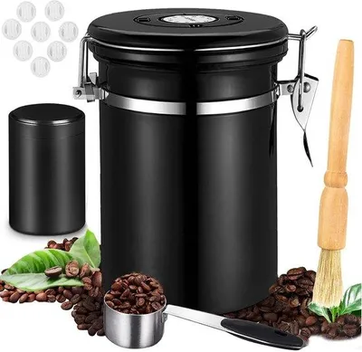 Zdjęcie produktu dla Pojemnik na kawę z hermetycznym zamknięciem – do przechowywania ziaren kawy – 1,8 l – czarny