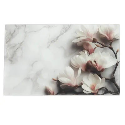 Zdjęcie produktu dla Duża szklana deska do krojenia 30 x 40 cm Magnolia – hartowane szkło, higieniczne i odporne na wysoką temperaturę