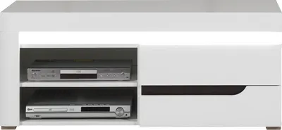 Produktbild von Furniture24 Lowoard Irma IM1 Tv Schrank Unterschrank Fernsheschrank mit Tür und Led beleuchtug Weiß/Weiß Hochglanz