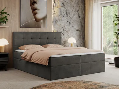 Produktbild von MKS MEBLE Boxspringbett 140x200 mit Bettkasten und Matratze H3, Polsterbett 140x200 mit Bettkasten, Bett 140x200 mit Stauraum und Topper - Centos - Grau Velvet
