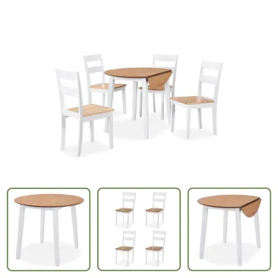 Produktbild von The Living Store Essgruppe 5-tlg. MDF und Gummibaumholz Weiß