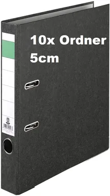 Produktbild von Ordner-Wolkenmarmor-Recycling -  Germany. 10er Pack 5 cm breit DIN A4 schwarz Aktenordner Briefordner Büroordner Pappordner Schlitzordner Grüner Balken Blauer Engel