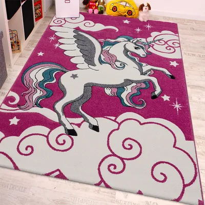 Produktbild von Kinderzimmer Teppich für Kinder Das Kleine Einhorn Pink Creme Türkis Grösse 80x150 cm