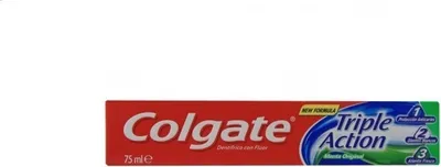 Produktbild von Colgate Triple Action, Aufhellende Zahnpasta, Erwachsener, 75 ml, Paste, Aqua, Sorbitol, Hydrated Silica, Glycerin, Sodium Lauryl Sulfate, Peg-12, Aroma, Cellulose Gum,..., Box