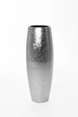 Produktbild von VIVANNO Bodenvase Fiberglas MAGNUM Rund, Blattsilber Blattoptik hochglanz - 37x100 cm