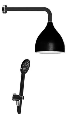 Produktbild von Duschset schwarz Regenbrause mit Chromotherapie-Licht Messing