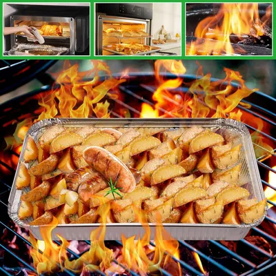 Productafbeelding van Famanu aluminium grillbakken met deksel, 850 ml - 50 stuks - 21 x 14 x 4 cm