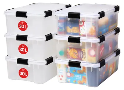 Produktbild von Iris Ohyama Luftdichte Kunststoff-Aufbewahrungsboxen mit Deckel, 30L, 6er-Set, T