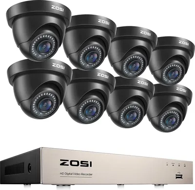 Produktbild von ZOSI 8CH 2MP Dome Überwachungskamera Set mit Kabel, 8 Kanal HD 1080P Video DVR und 8x 1080p Kameras für Haussicherheit, 24M IR Nachtsicht