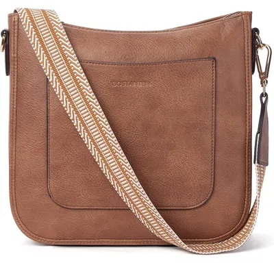 Immagine prodotto di Borsa a tracolla da donna, media, in pelle marrone, con tracolla regolabile, dimensioni 26x8x24 cm