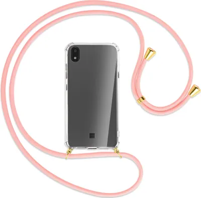 Produktbild von Handykette Backcover-Schutzhülle mit Band (Metall goldfarben) für LG K20 / K20 2019 - rosa