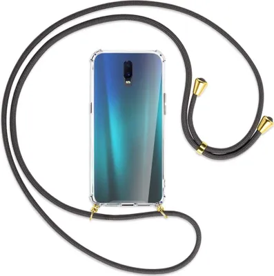 Produktbild von Handykette Backcover-Schutzhülle mit Band (Metall goldfarben) für Oppo R17 / RX17 - dunkelgrau
