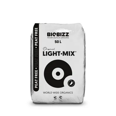 A bag of BioBizz Light Mix soil.