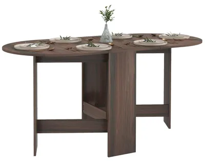 Immagine prodotto di Tavolo Pieghevole Salvaspazio con 2 Ribalte Ovale 163x80x75 cm in Legno Marrone