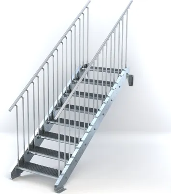 Produktbild von Stahltreppe 8 Stufen bis Höhe 160 cm, Laufbreite : 80 cm beidseitiges Geländer ST 1 (31 / 31 mm)