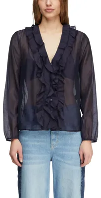 Productafbeelding van Comma damesblouse – Lyocell, V-hals, ruches, relaxed pasvorm
