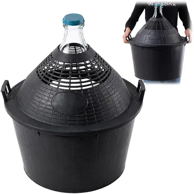 Immagine prodotto di Damigiana in vetro KADAX con cestello in plastica "Alatri", apertura stretta, damigiana per vino, bottiglie, contenitore per fermentazione, 34L