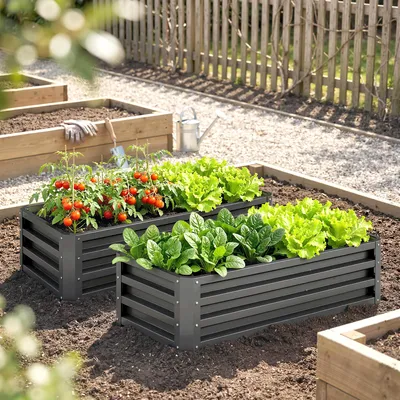 Produktbild von Hochbeet Metall 2er-Set, Blumenkasten Stahl, Pflanzkasten verzinkter Stahl, Dunkelgrau | 110 x 50 x 30 cm | 8 kg | offener Boden, rostbeständig