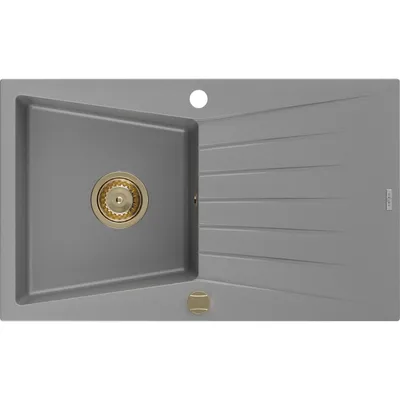 Obrázek produktu pro Mexen Cesar 1-miskový granitový dřez s odkapávačem 775 x 470 mm, Šedá, sifon Zlatá - 6514771010-71-G