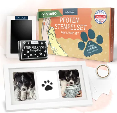 Produktbild von AMARI ® Pfotenabdruck Set inkl. 2 Stempelkissen und 4 Druckkarten - Pfotenabdruck Set Hund - Geschenke für Hundebesitzer - Pfotenabdruck Set Katze -