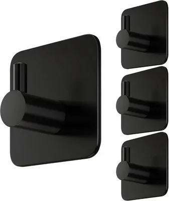 Produktbild von Famanu Handtuchhalter Set 4 Stück - Selbstklebende, schwarze Edelstahlhaken