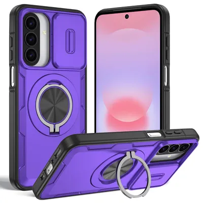 Produktbild von Magnetische Hülle für Samsung Galaxy A27 / A37, Militär Stoßfest Handyhülle mit Kameraschutz und Ringhalter Ständer Lila