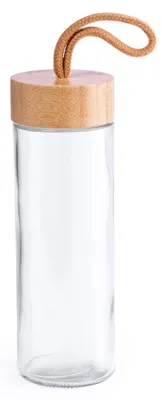 Produktbild von Wasserflasche/Getrankeflasche - transparent - 420 ml - Glas - Bambusdeckel