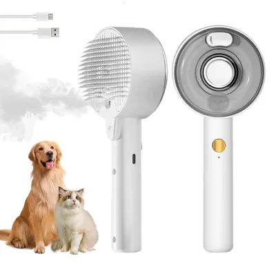 Produktbild von Katzenbürste mit Dampf, Katze mit Auslöseknopf Wassertank, Dampfbürste Katze für Langhaar/Kurzhaar Hunde Katz, USB aufladbar, Weiß