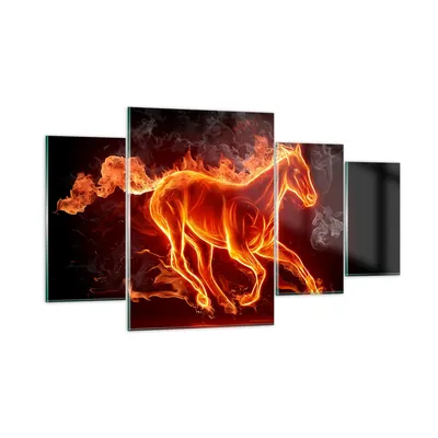 Produktbild von Bilder auf glas - Pferd Illustration Flammen - 160x90cm - Glasbilder - Wandbilder - Kunstdruck - zum Aufhängen bereit - Wanddekoration aus Glas - Glas Bilder - Wandbild auf Glas - GDL160x90-0203