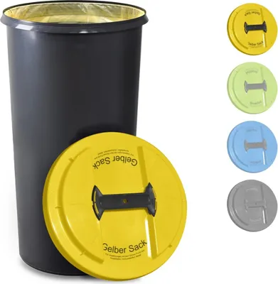 Produktbild von KUEFA BSC LA Gelber Sack Ständer, Müllsackständer, Mülleimer, 60L, robust, UV-beständig, inkl. Klemm-Ring und Laserbeschriftung (Gelb, Gelber Sack)