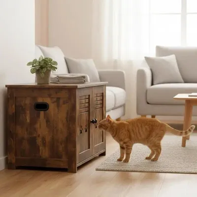 Image de Couvercle de litière pour chat avec double porte à lamelles