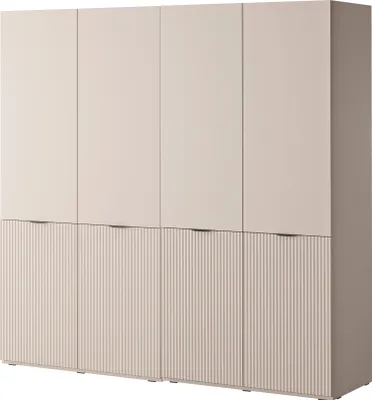 Produktbild von Drehtürenschrank mit Schubladen Falttürenschrank 4-türig Schrank mit Einlegeböden und Kleiderstange, Schlafzimmer  - Schrank Minewra 200 - Beige