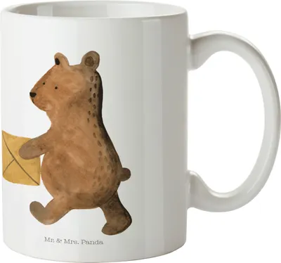 Produktbild von Mr. & Mrs. Panda Haferl Bär Zuhause - Weiß - Geschenk, Kinderbecher, Mehrwegbecher, Pott, Einzugsgeschenk Einzug Neues Haus Neue Adresse Umzug Umziehen, Teddy