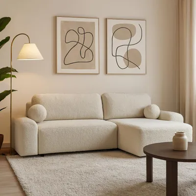 Produktbild von Ecksofa NOEL mit Schlaffunktion, Bettkasten & universeller Ottomane, Beige