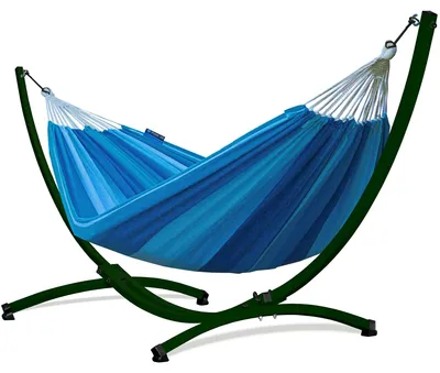 Produktbild von Potenza Outdoor Hängematte mit Gestell für 2 Personen I Baumwolle Doppelhängematte XXL 220x160, 200kg I Grün Hängemattengestell 220kg, wetterfest