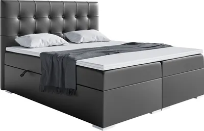 Produktbild von MEBLINI Boxspringbett mit Bettkasten - Gepolstert Doppelbett mit Matratze und Topper - Polsterbett mit Stauraum - Bett mit Kopfteil - Stauraumbett - DENIZ - 120x200 - H3/Schwarz Kunstleder